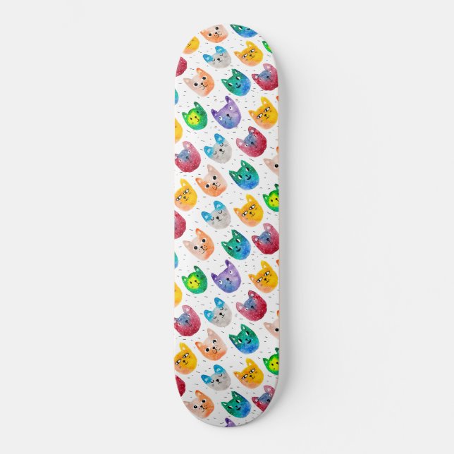 Skate Gatos com aquarelas e amigos (Frente)
