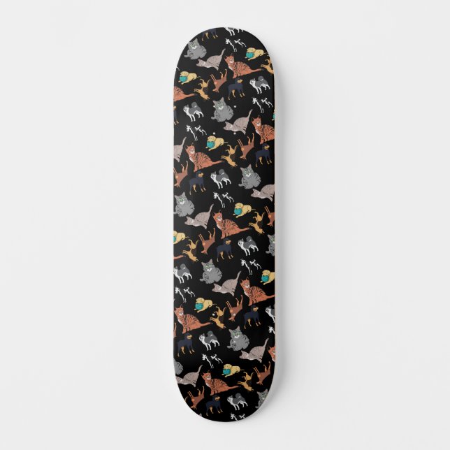 Skate Gatos E Cachorros Padrão Design Em Preto  (Frente)