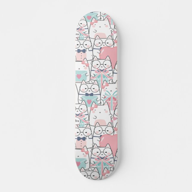 Skate Gatos Kawaii Cute com Corações (Frente)