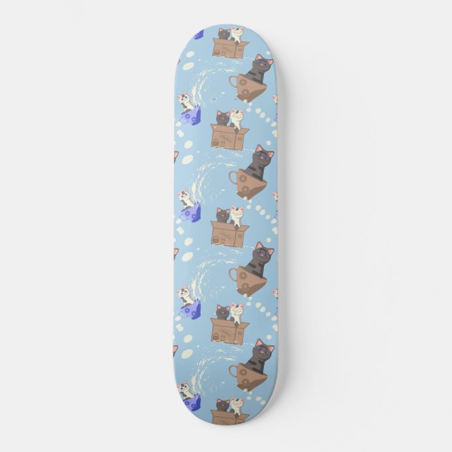 Skate Gatos na caixa e leite cai em azul (Frente)