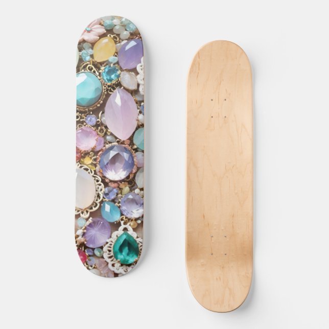 Skate Gemas e Joias Pastéis em Tons de Rosa e Roxo (Frente)