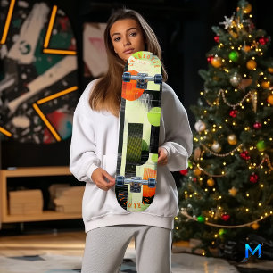 Skate Geométrico Abstrato com Laranja e Verde Intenso