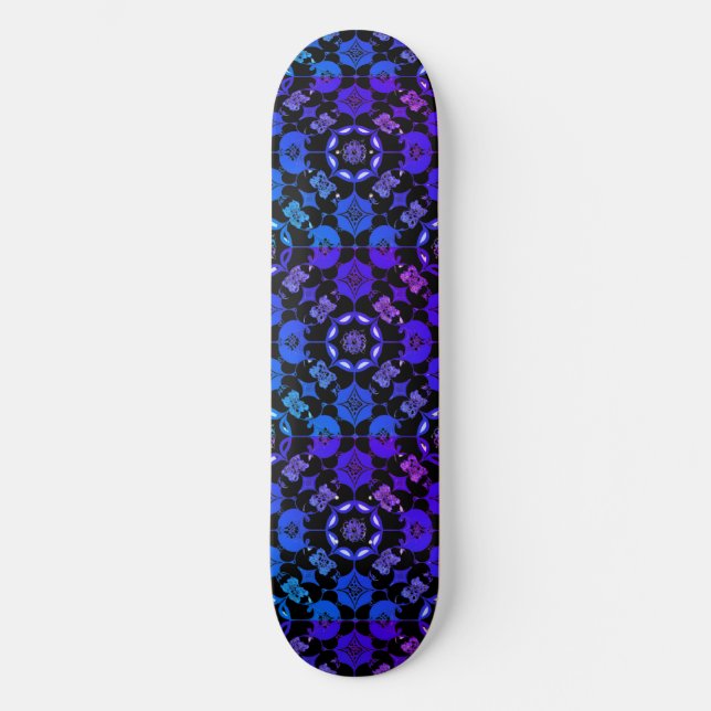 Skate Geométrico Xadrez Hippie Azul Roxo Preto (Frente)