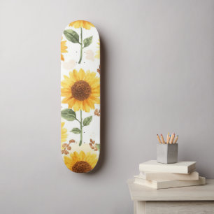 Skate Girassóis Amarelos Aquarela Floral Caprichoso