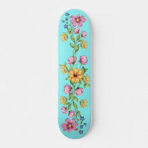 Skate Girassol e flores silvestres bonito no Teal Skateb
