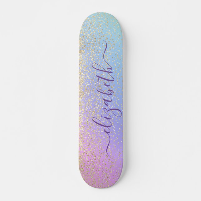 Skate Girly Glitter Dourado Confetti Personalizado Arco- (Frente)
