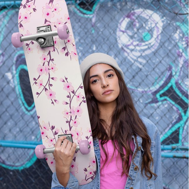 Skate Girly Pink Cherry Blossoms Floral (Criador carregado)
