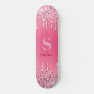 Skate Girly Pink Sparkle Glitter Monograma