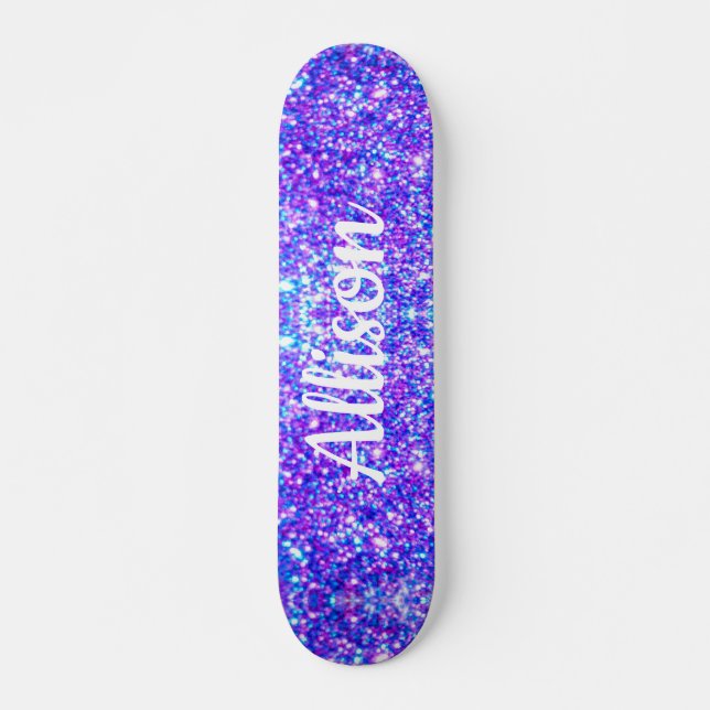Skate Girly Purple Faux Glitter Nome Personalizado (Frente)