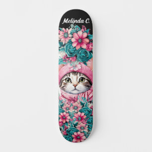 Skate Girly Teal & Pink Flowers Kitten Natal