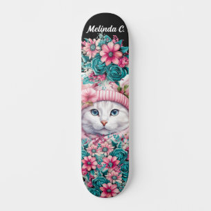 Skate Girly Teal & Pink Flowers Kitten Natal
