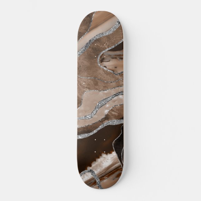 Skate Glama Marble Marble Castanho Agate Silver Glitter  (Frente)