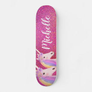 Skate Glitter Cor-de-rosa, Unicórns, Cor-de-rosa, branca