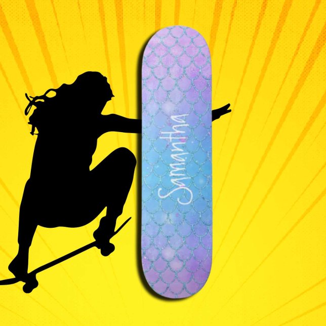 Skate Glitz roxa-de-sereia-branca (Girl Power, Original and best online Zazzle skateboard shop- Urban Warrior)