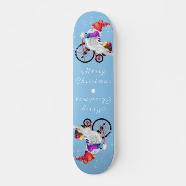 Skate Gnome engraçado com bicicleta e presentes - Feliz  (Frente)