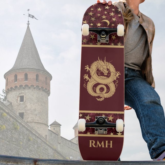 Skate Gold Dragon on Burgundy with Stars Moon Monogram  (Criador carregado)