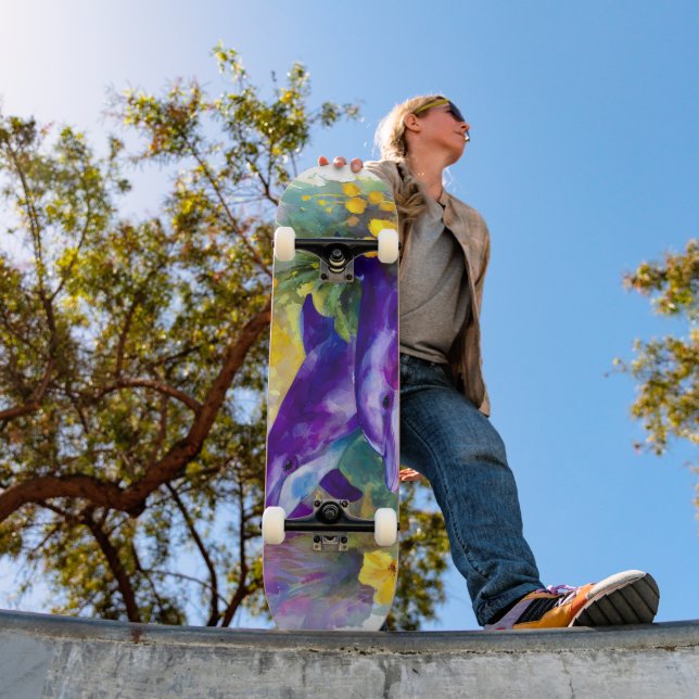 Skate Golfinhos do Oceano em Aquarela Flores Tropicais (Ao ar livre 1)