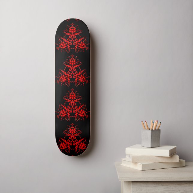 Skate Gótico vermelho Vintage Damask (Arte de parede)