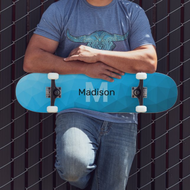 Skate Gradiente de ciano azul padrão de malha geométrica (Ao ar livre 3)