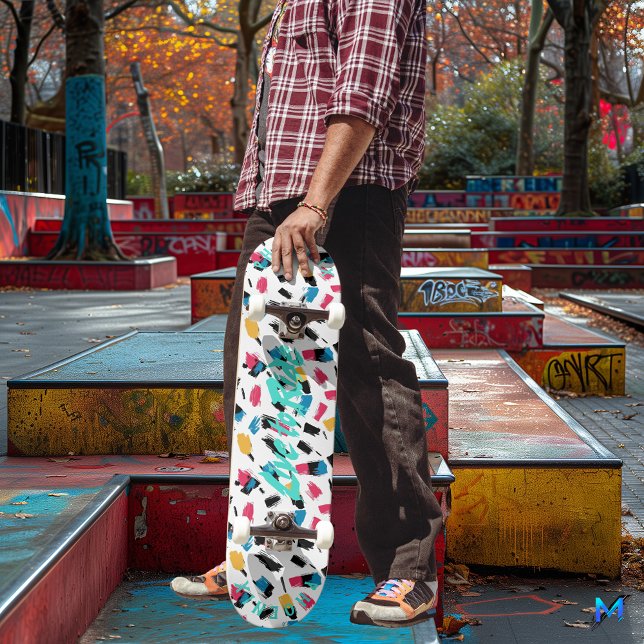 Skate Grafite Abstrato com Lema "Viver para Pilotar" em  (Criador carregado)