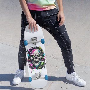 Skate Grafite de Caveira Neon Arte de Rua para Adolescen