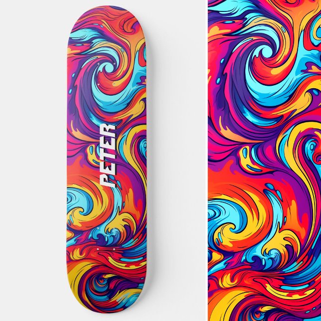 Skate Grafite Urbano Psicodélico Vibrante Abstrato (Psychedelic Vibrant Abstract Swirl Urban Graffiti Skateboard)