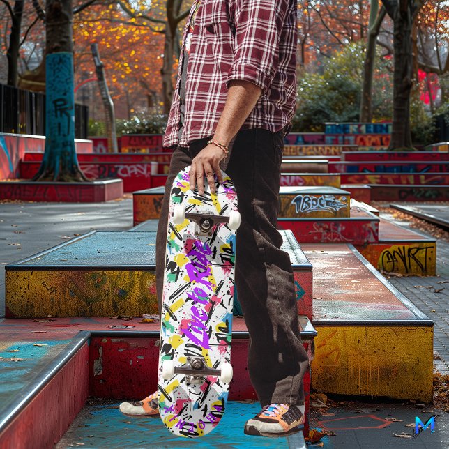 Skate Grafite Vibrante e Verde Neon com a Divisa 'Viver  (Criador carregado)