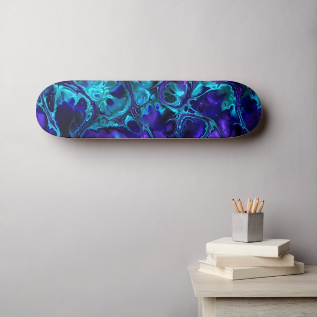 Skate Groovy Boho Vibrante Azul Monocromático Fractal Má (Arte de parede (Horz))