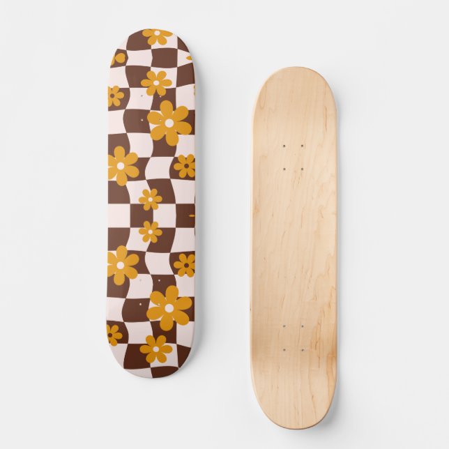 Skate Groovy Daisy Floral Xadrez, Y2K 90s (Frente)