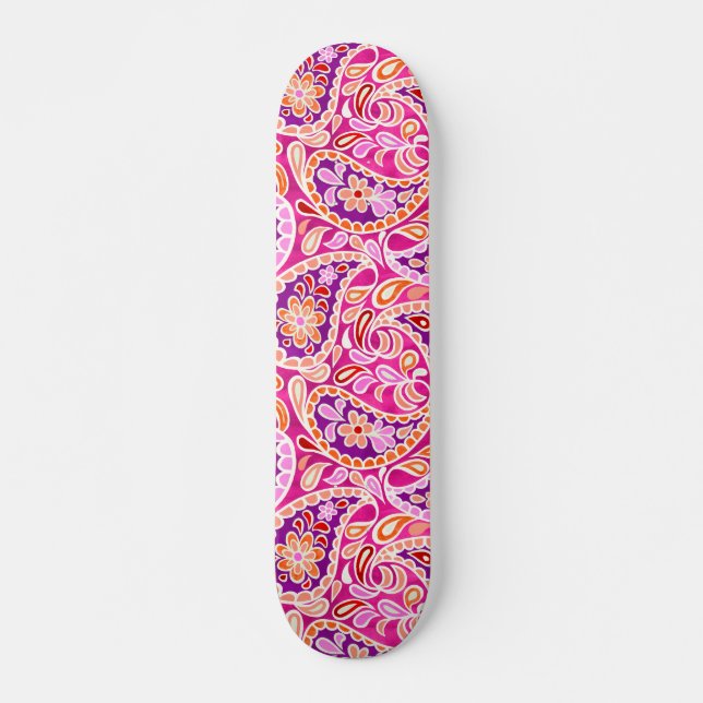 Skate Groovy Daisy Paisley BoHo Aquarela Fuchsia (Frente)