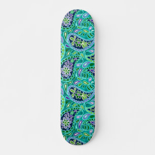Skate Groovy Daisy Paisley BoHo Aquarela Verde Água