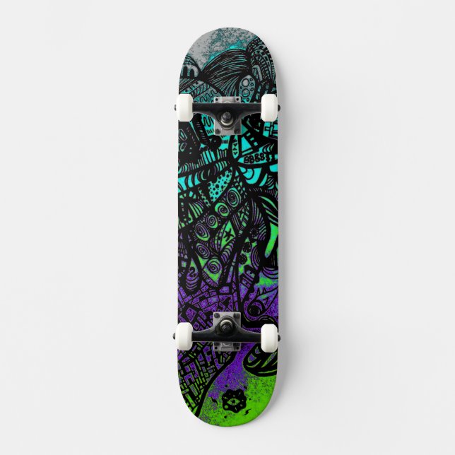 Skate Groovy Legal Black Purple Green Abstrato Art (Frente)
