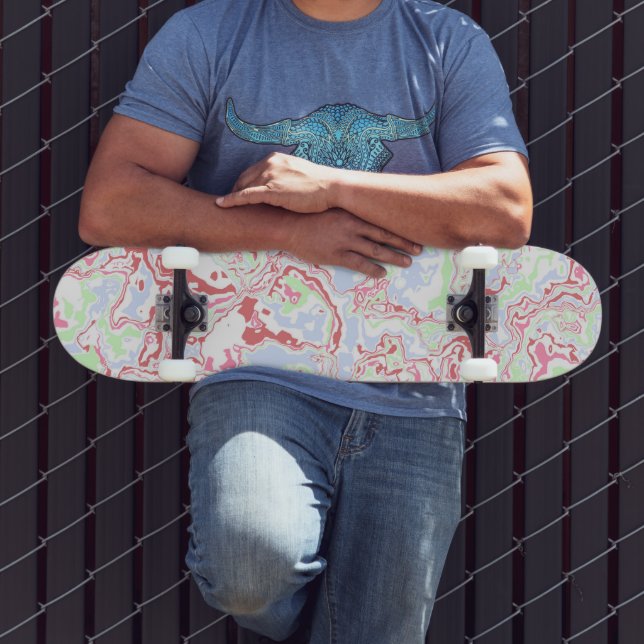 Skate Groovy Retro Boho Eclectic Funky Colorido Mármore  (Ao ar livre 3)