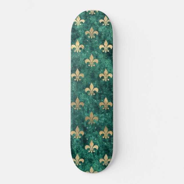 Skate Grunge Green Velvet Fleur De Lis Mardi Gras (Frente)