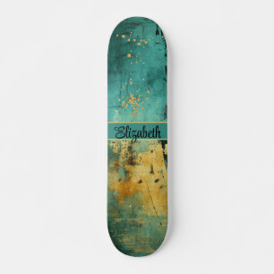 Skate Grunge Turquoise e Faux Dourado Glitter Sparkle