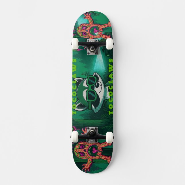 Skate Guaxinim Psicodélico & Ilustração de Monstro com  (Frente)