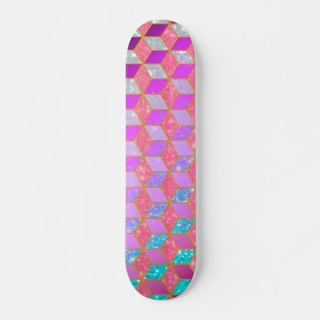 Skate Hexágono Dourado em Forma de Diamante em Pastel (Frente)