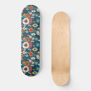Skate Hippie Floral Com Olhos Místicos Azuis E Laranja