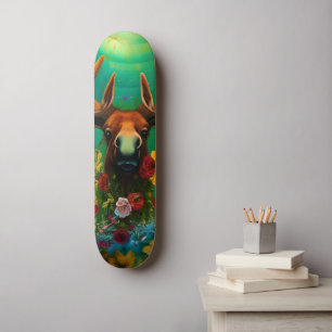 Skate Hippy Trippy Moose com flores AI Art