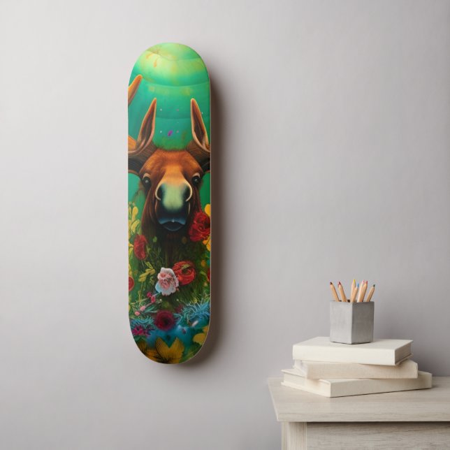 Skate Hippy Trippy Moose com flores AI Art (Arte de parede)