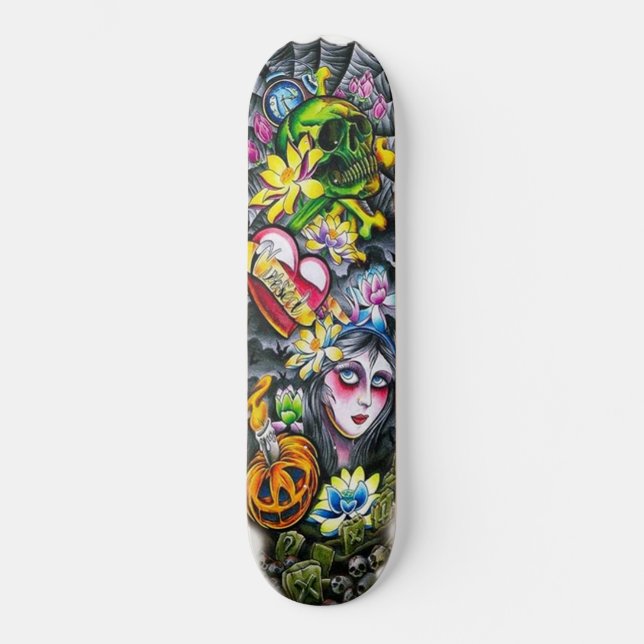 Skate Horror Rapariga Caveira Flores Cardíacas Pumpkin S (Frente)