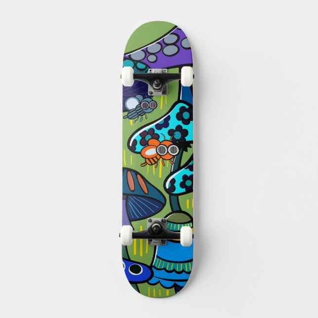 Skate Ilustração Colorida de Cogumelo (Frente)