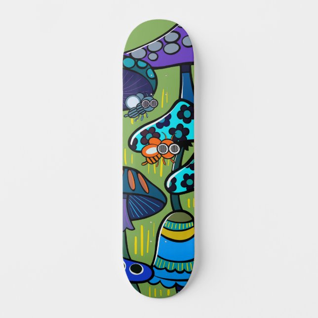 Skate Ilustração Colorida de Cogumelo (Frente)