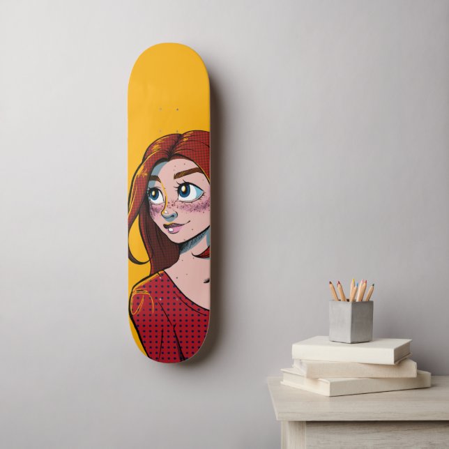 Skate Ilustração da Menina de Animação de Brunette Cute (Arte de parede)