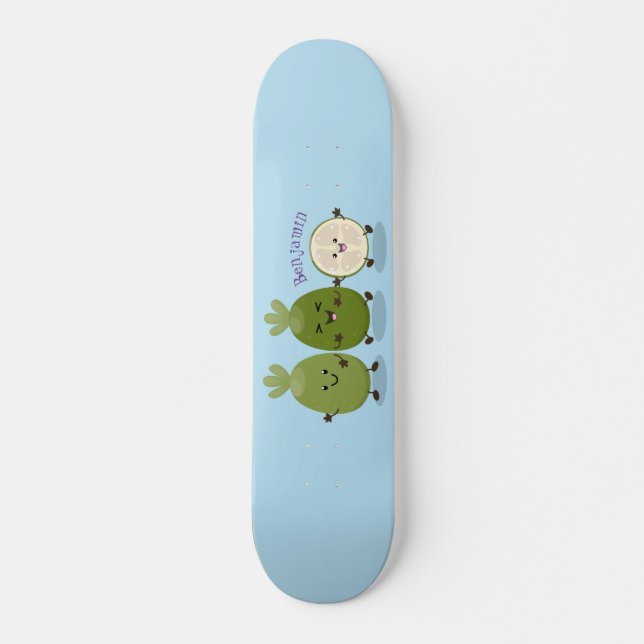 Skate Ilustração de desenho animado com abacaxi guava fe (Frente)