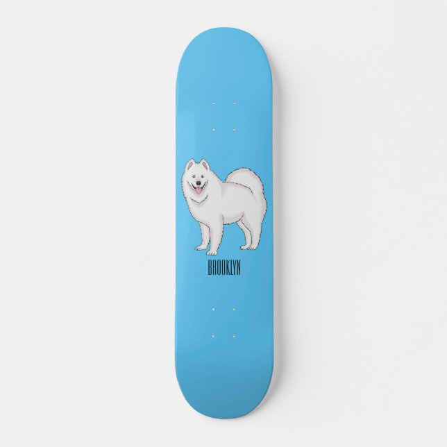 Skate Ilustração de desenho animado com cão Samoyed (Frente)