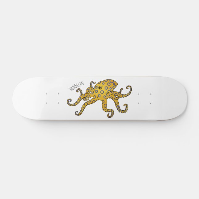 Skate Ilustração de desenho animado de polvo de anel azu (Horz)