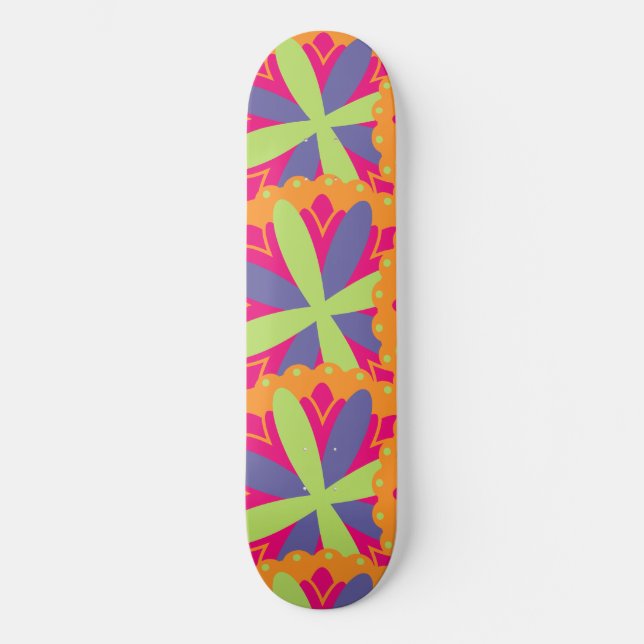Skate Ilustração de formas florais laranja (Frente)