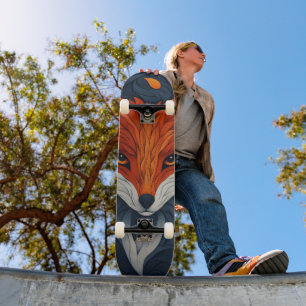 Skate Ilustração de Raposa Estilizada com Fundo Floral