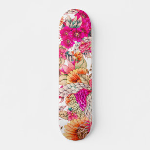 Skate Ilustração floral desenhada com mão cor-de-rosa-ví